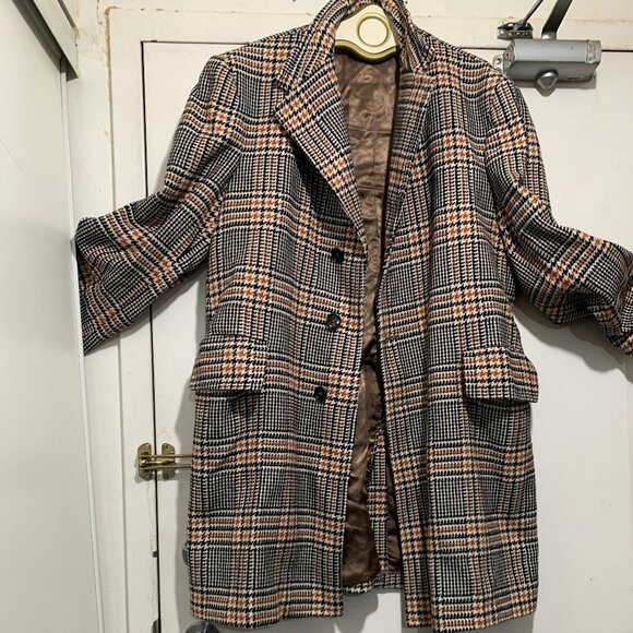 LORO PIANA & C. FABRIC MADE IN ITALY PLAID TWEED TRENCH COATS SIZE L - Picture 10 of 15